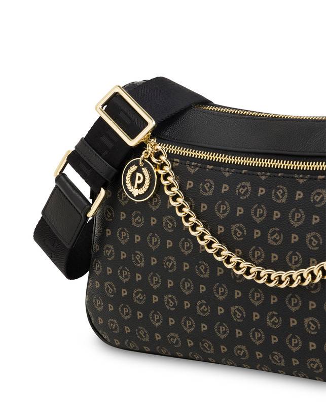 Pollini Borsa A Tracolla In Pvc Heritage Logo Classic Nero/nero In Saldo