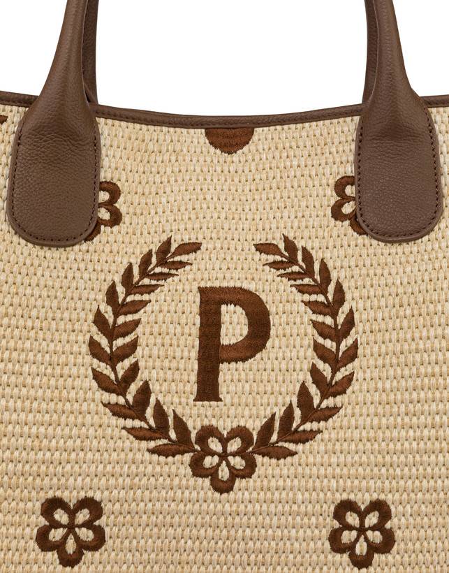 Pollini Tote Bag In Paglia Macro Heritage Big Naturale/t.moro/marrone Offerta esclusiva