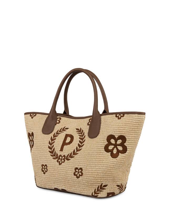 Pollini Tote Bag In Paglia Macro Heritage Medium Naturale/t.moro/marrone Vendite stagionali