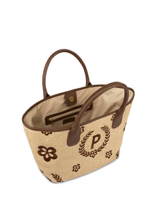Pollini Tote Bag In Paglia Macro Heritage Medium Naturale/t.moro/marrone Vendite stagionali