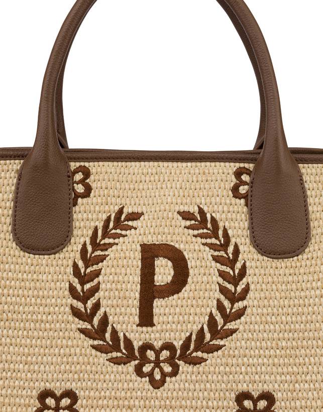 Pollini Tote Bag In Paglia Macro Heritage Medium Naturale/t.moro/marrone Vendite stagionali