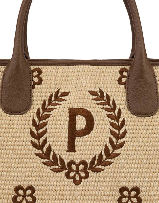 Pollini Tote Bag In Paglia Macro Heritage Small Naturale/t.moro/marrone Black Friday