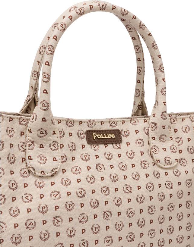 Pollini Tote Bag Heritage Jacquard Big Avorio/marrone Cyber Monday