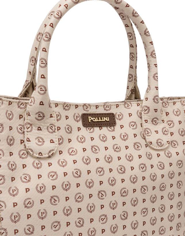 Pollini Borsa Tote Heritage Denim Jacquard Avorio/marrone Offerta natalizia
