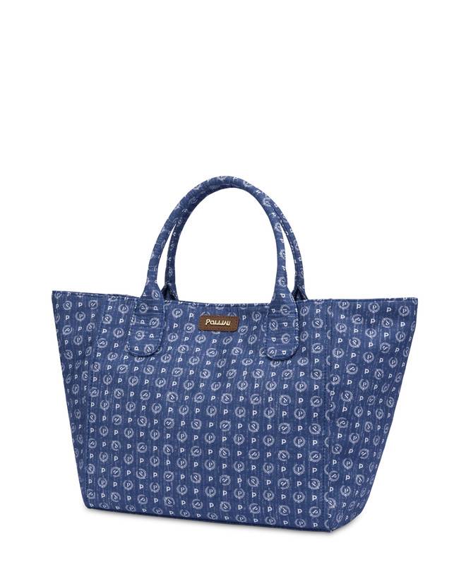 Pollini Borsa Tote Heritage Denim Jacquard Blu/marrone Offerta Pasqua