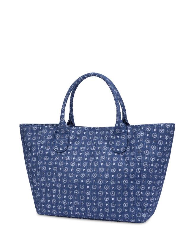 Pollini Borsa Tote Heritage Denim Jacquard Blu/marrone Offerta Pasqua