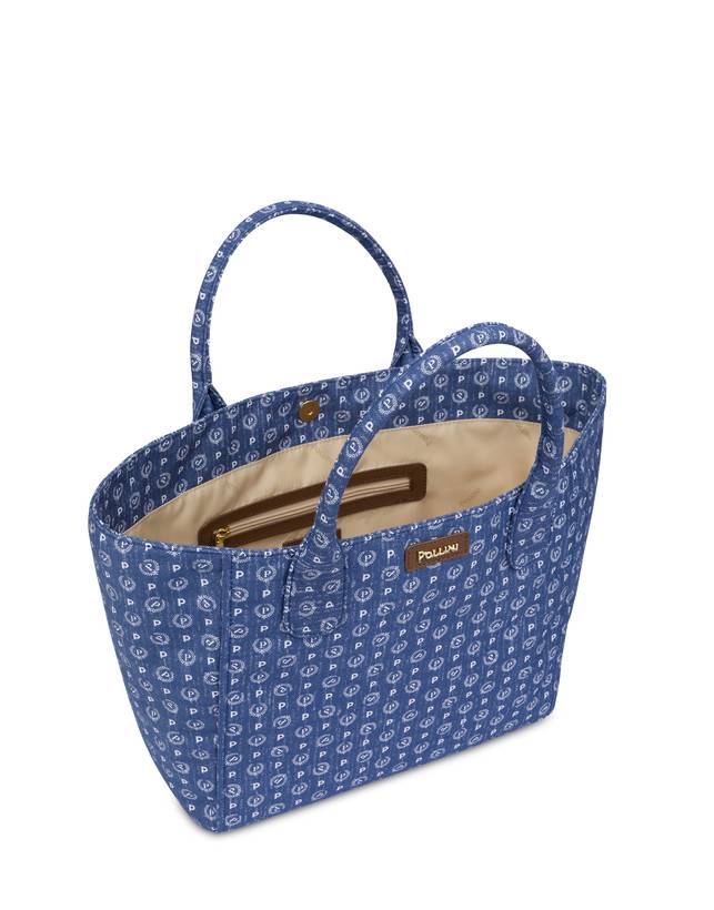 Pollini Borsa Tote Heritage Denim Jacquard Blu/marrone Offerta Pasqua
