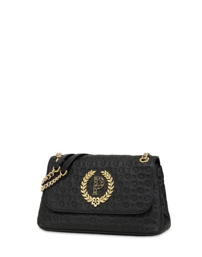 Pollini Borsa A Spalla In Vitello Heritage Logo Embossed Nero Offerta speciale della fabbrica
