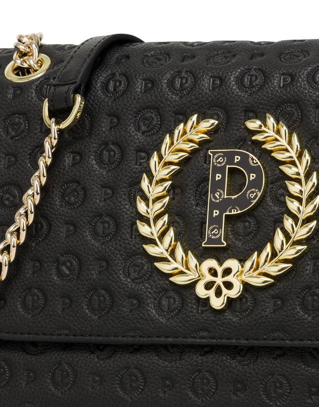 Pollini Borsa A Spalla In Vitello Heritage Logo Embossed Nero Offerta speciale della fabbrica