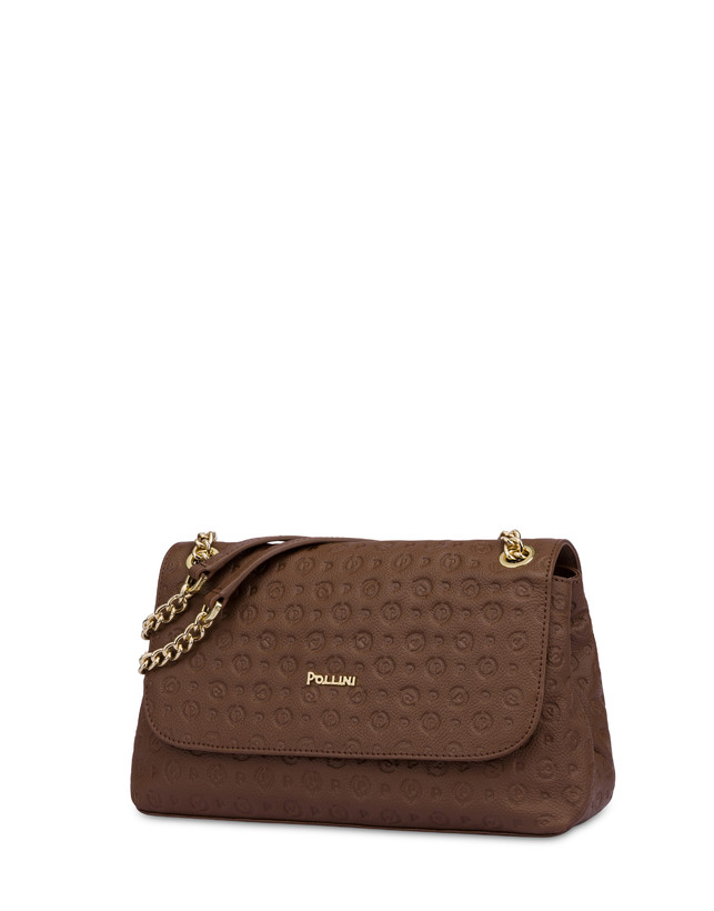 Pollini Borsa A Spalla Heritage Logo Embossed Marrone Super sconto