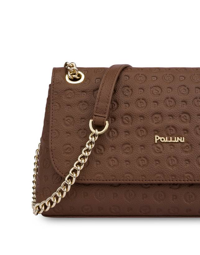 Pollini Borsa A Spalla Heritage Logo Embossed Marrone Super sconto