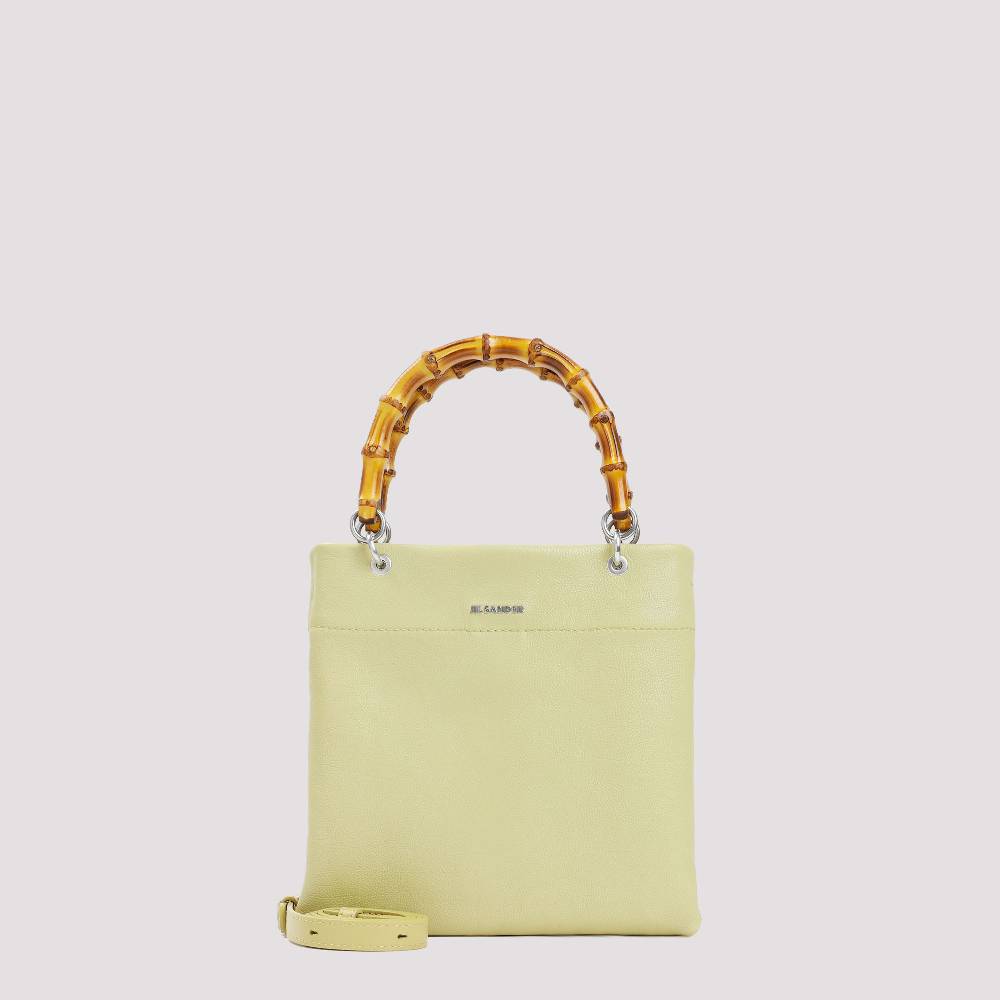 JIL SANDER  Shopper Piccola in Pelle Verde con Manico in Bamboo JIL SANDER I Più Venduti