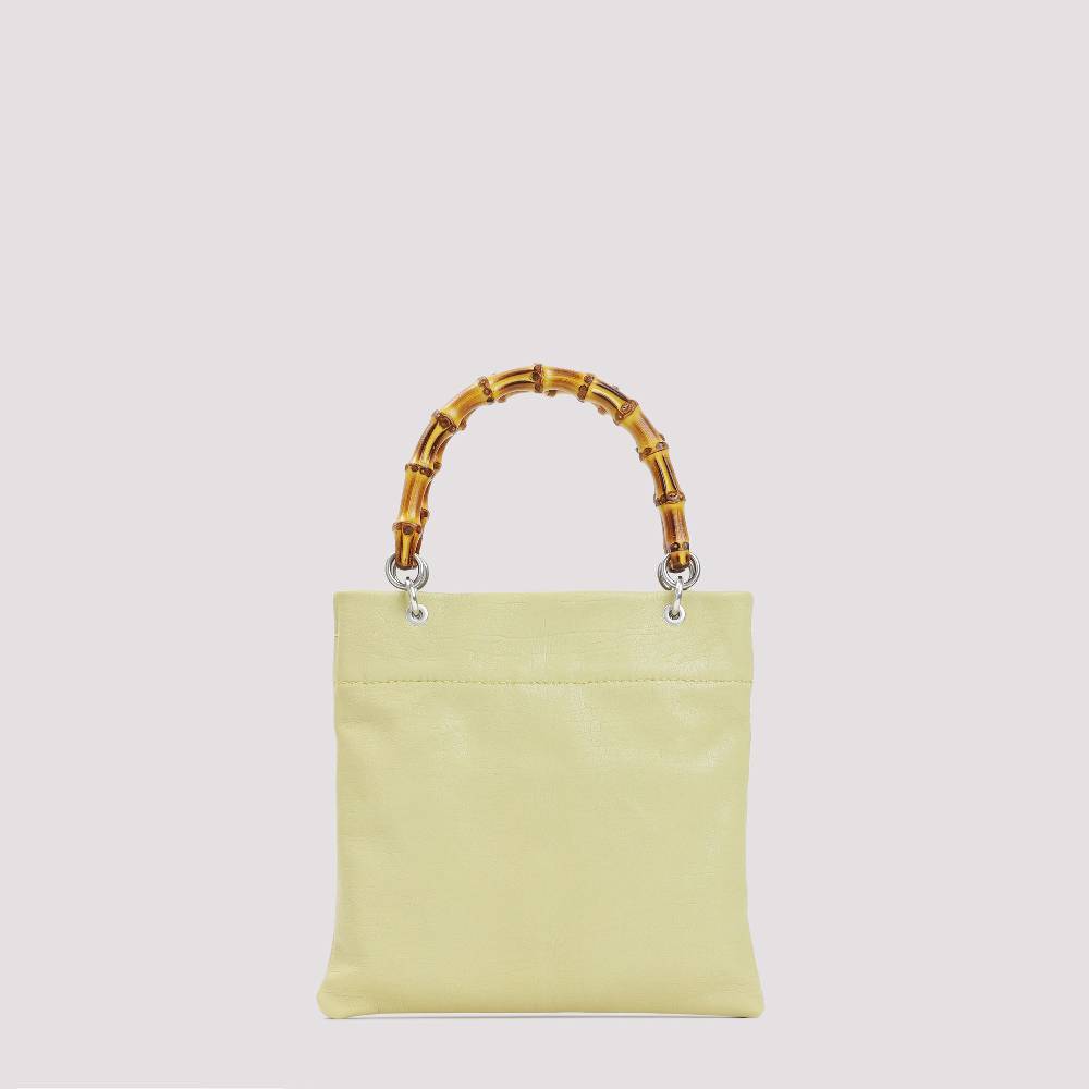 JIL SANDER  Shopper Piccola in Pelle Verde con Manico in Bamboo JIL SANDER I Più Venduti