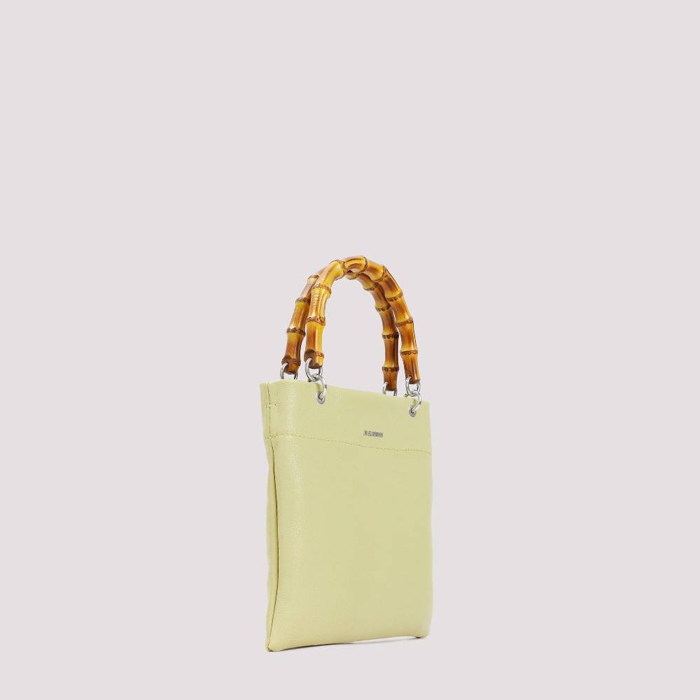 JIL SANDER  Shopper Piccola in Pelle Verde con Manico in Bamboo JIL SANDER I Più Venduti