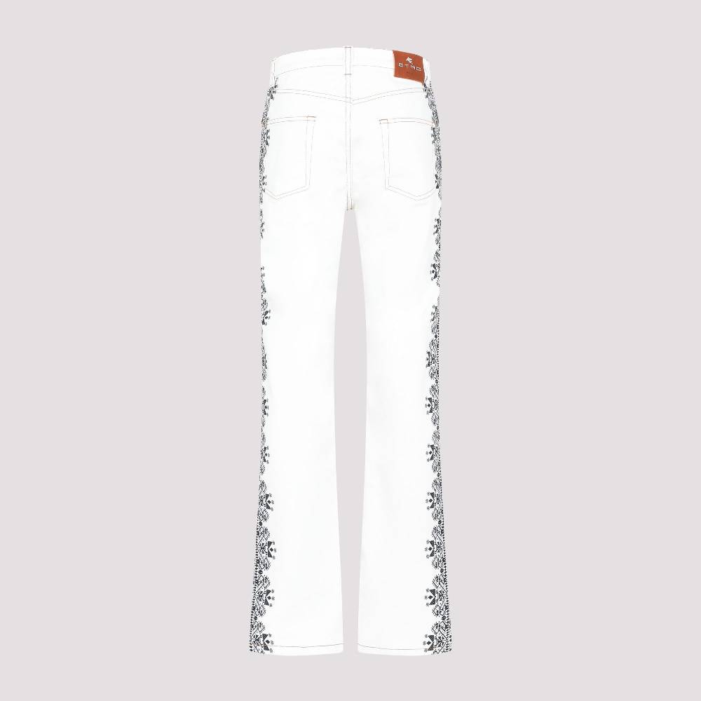 ETRO  Jeans di Cotone Bianco ETRO Esme con Stampa Laterale Nuova