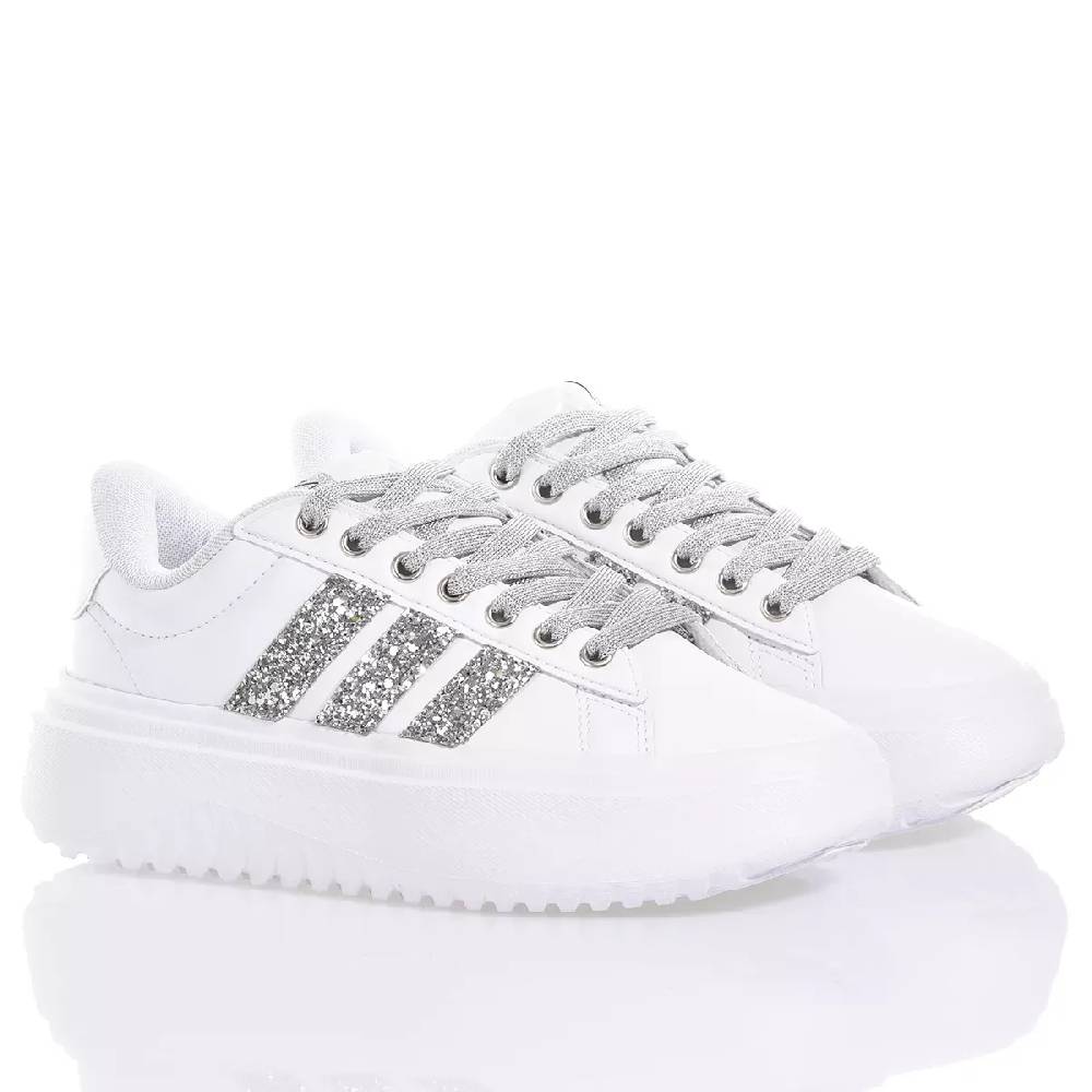 ADIDAS  Sneakers Adidas da Donna Piattaforma Bianco Argento in Eco-Pelle Nuovo