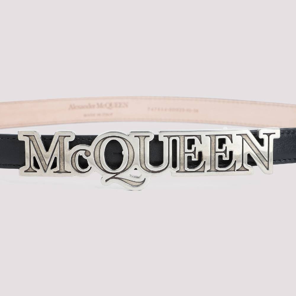 ALEXANDER MCQUEEN  Cintura di Pelle Nera Alexander McQueen con Fibbia Logo Spedizione Gratuita