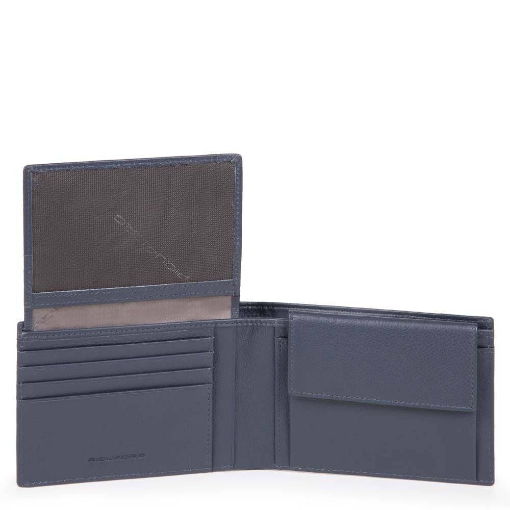 PIQUADRO  Portafoglio Blu da Uomo Piquadro - Misto Poliestere/Cotone con Portamonete e Scomparti per Carte Convenienza