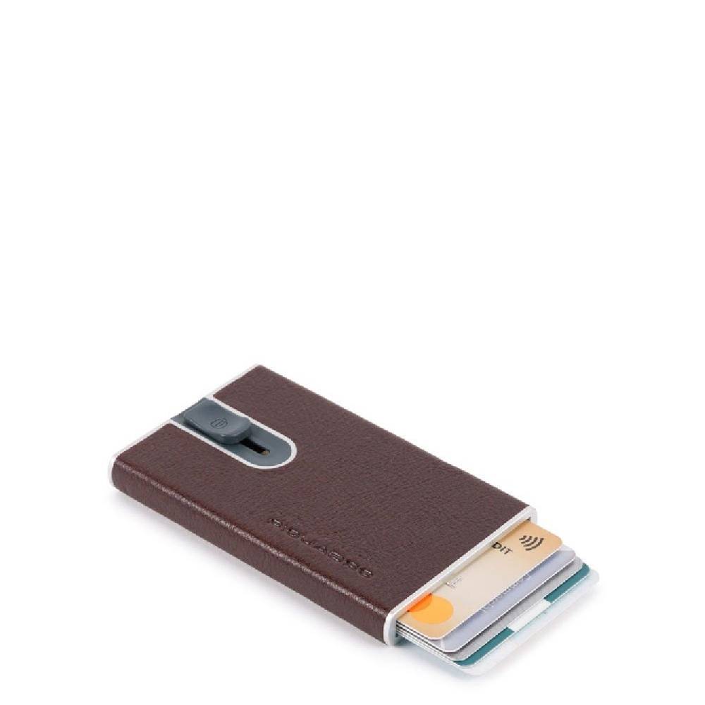 PIQUADRO  Portacarte Piquadro in Pelle Marrone Scuro e Metallo con Protezione RFID Latest stili