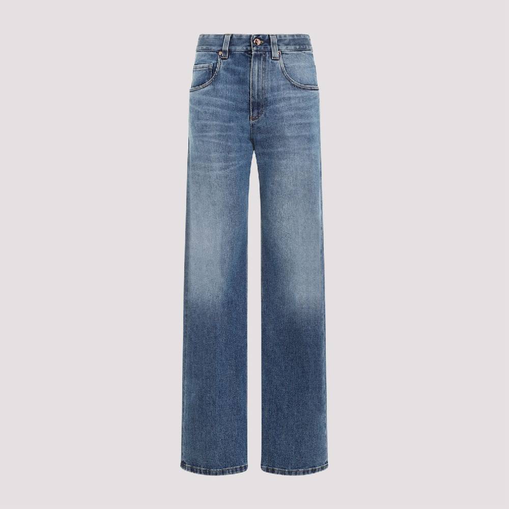 BRUNELLO CUCINELLI  Jeans Dritti in Cotone Elasticizzato Blu Brunello Cucinelli Vendita Calda