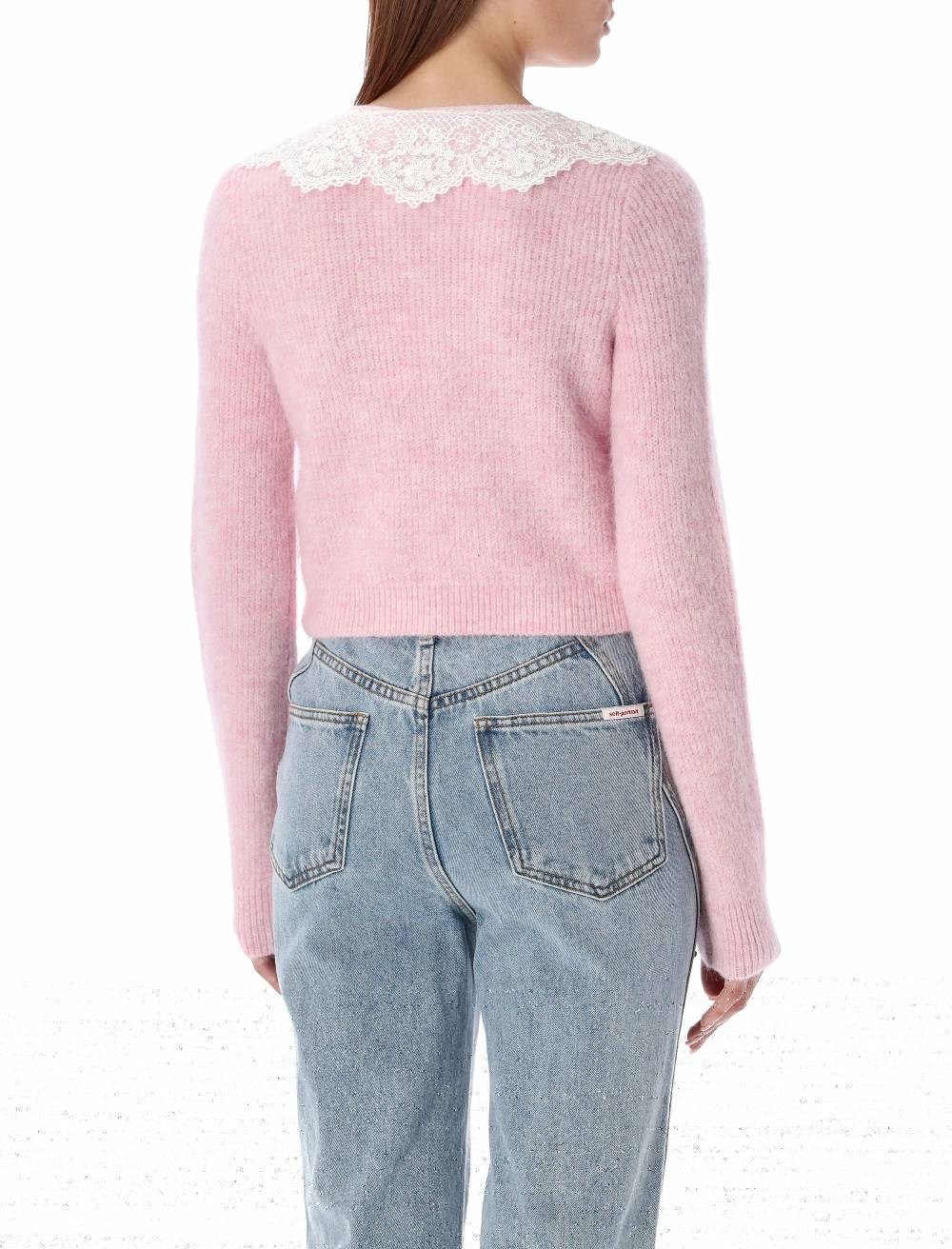 SELF PORTRAIT  Cardigan Angora Rosa con Colletto in Pizzo Self-Portrait Saldi Di Fabbrica