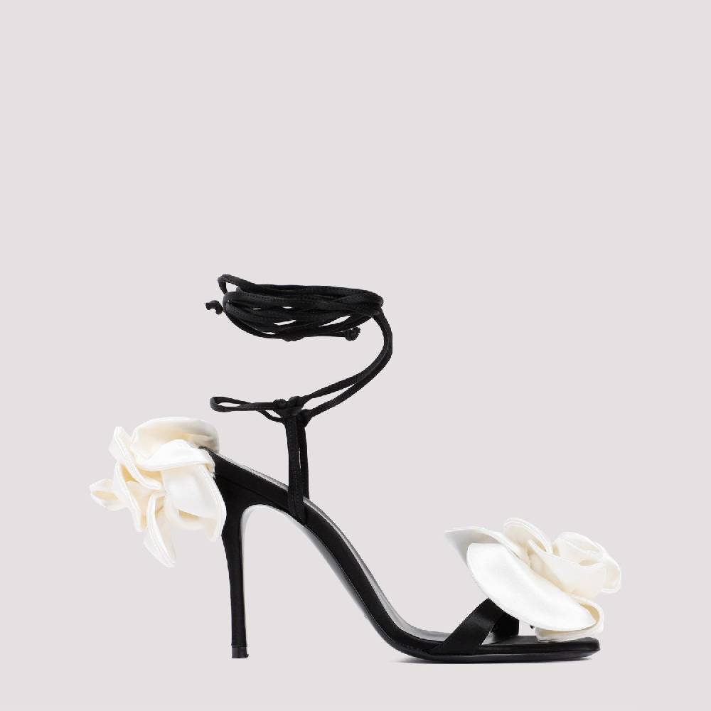 MAGDA BUTRYM  Sandali Stiletto Magda Butrym in Raso Nero con Applicazioni Floreali Nuovo