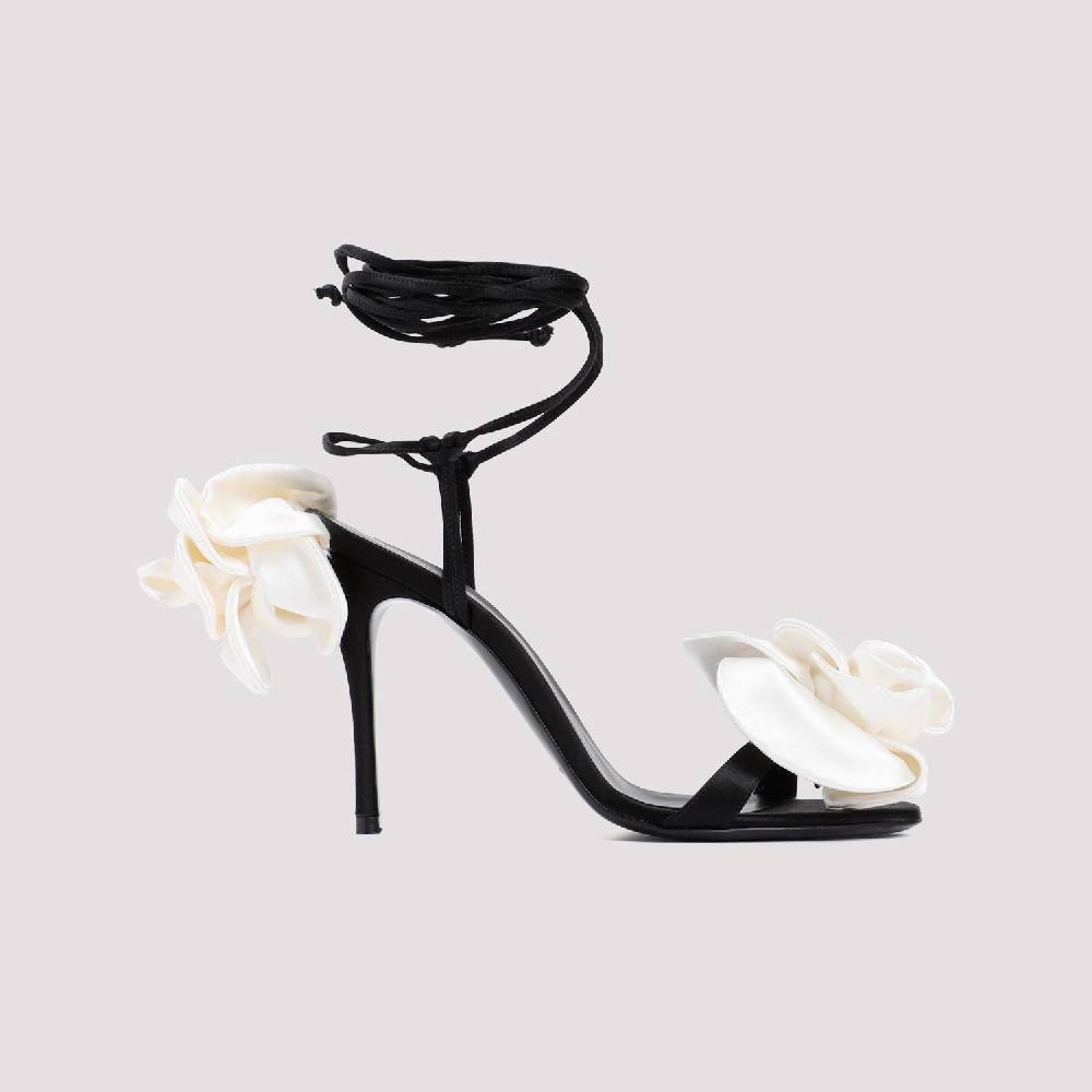 MAGDA BUTRYM  Sandali Stiletto Magda Butrym in Raso Nero con Applicazioni Floreali Nuovo