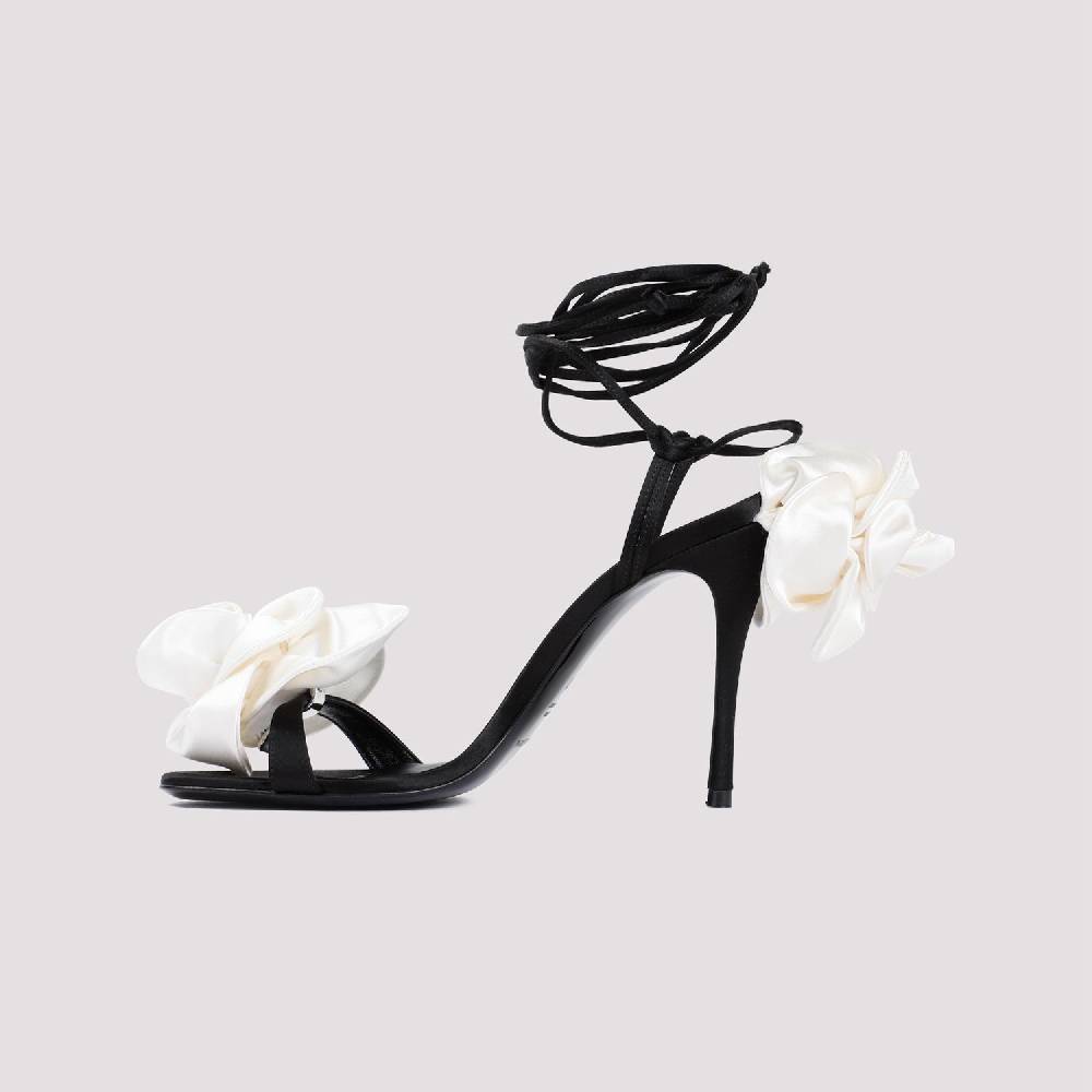 MAGDA BUTRYM  Sandali Stiletto Magda Butrym in Raso Nero con Applicazioni Floreali Nuovo