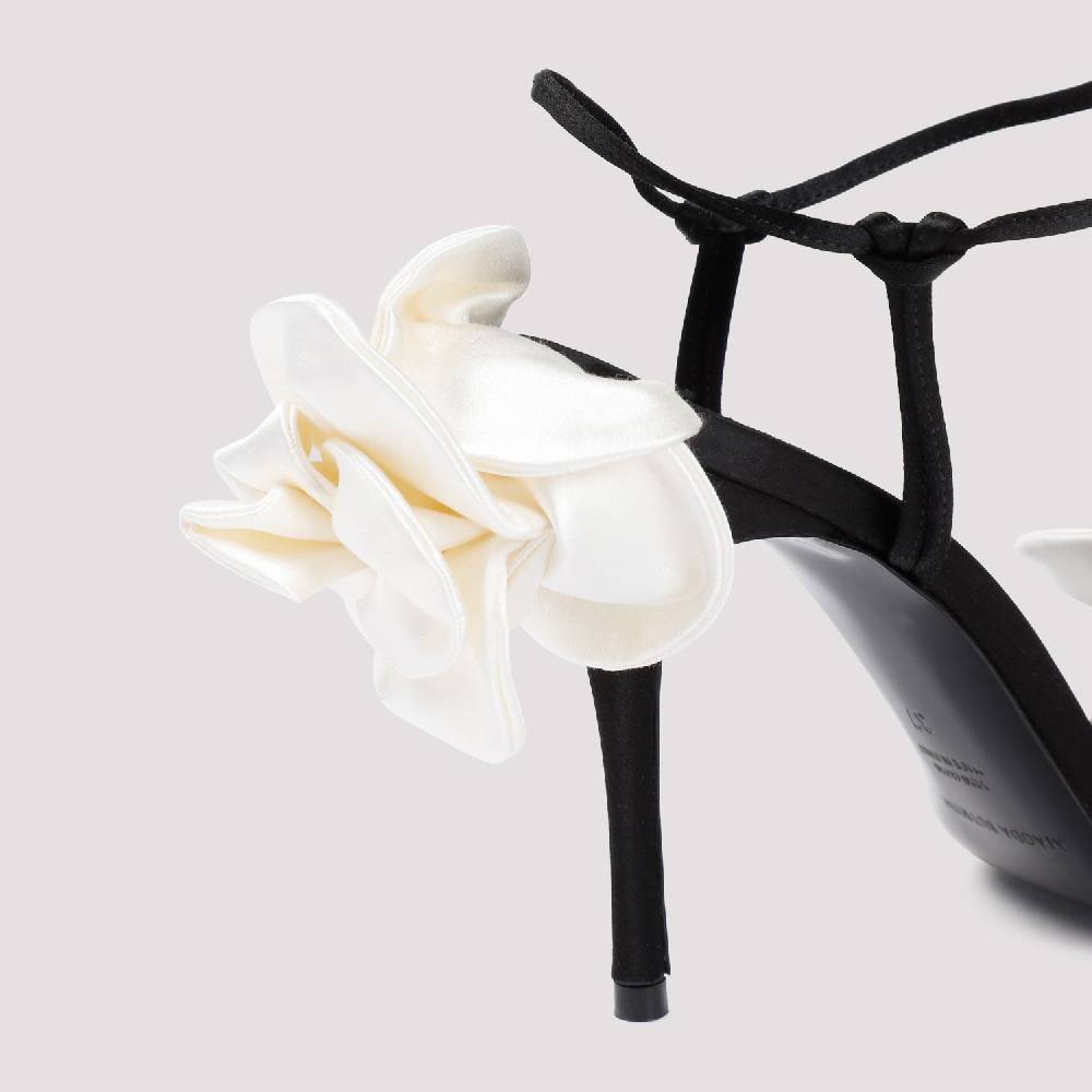 MAGDA BUTRYM  Sandali Stiletto Magda Butrym in Raso Nero con Applicazioni Floreali Nuovo