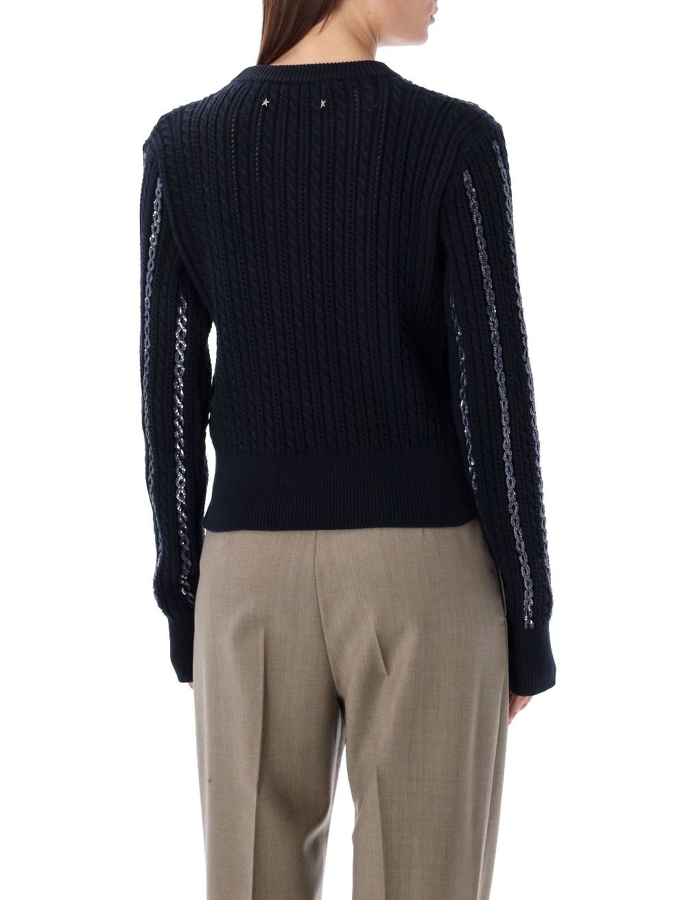 GOLDEN GOOSE  Maglione di Cotone a Trecce con Paillettes Golden Goose - Blu Scuro Spedizione Gratuita