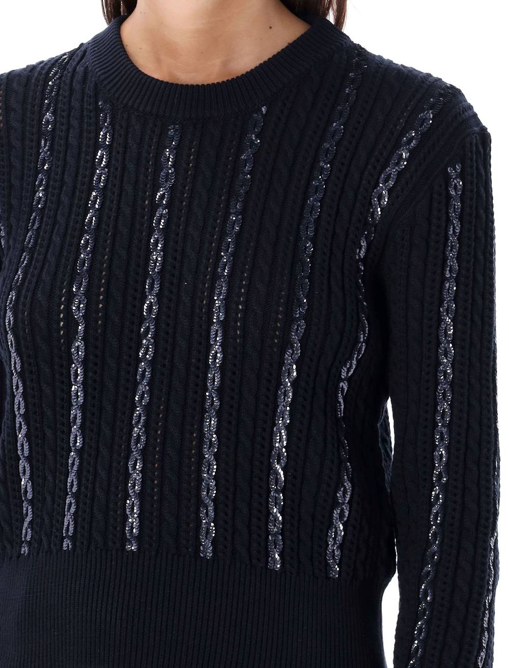 GOLDEN GOOSE  Maglione di Cotone a Trecce con Paillettes Golden Goose - Blu Scuro Spedizione Gratuita
