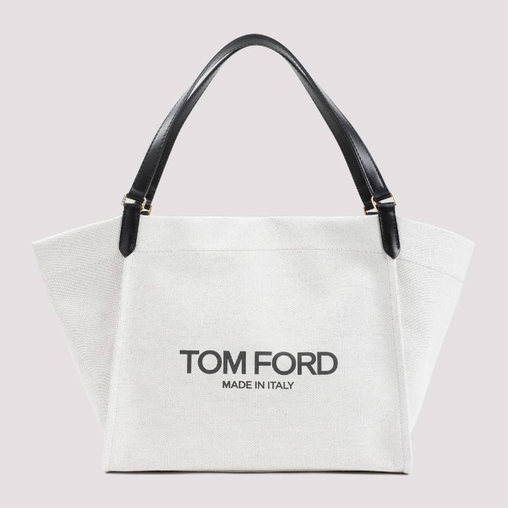 TOM FORD  Borsa Tote Shopper Cotone e Pelle Nera Tom Ford Italia