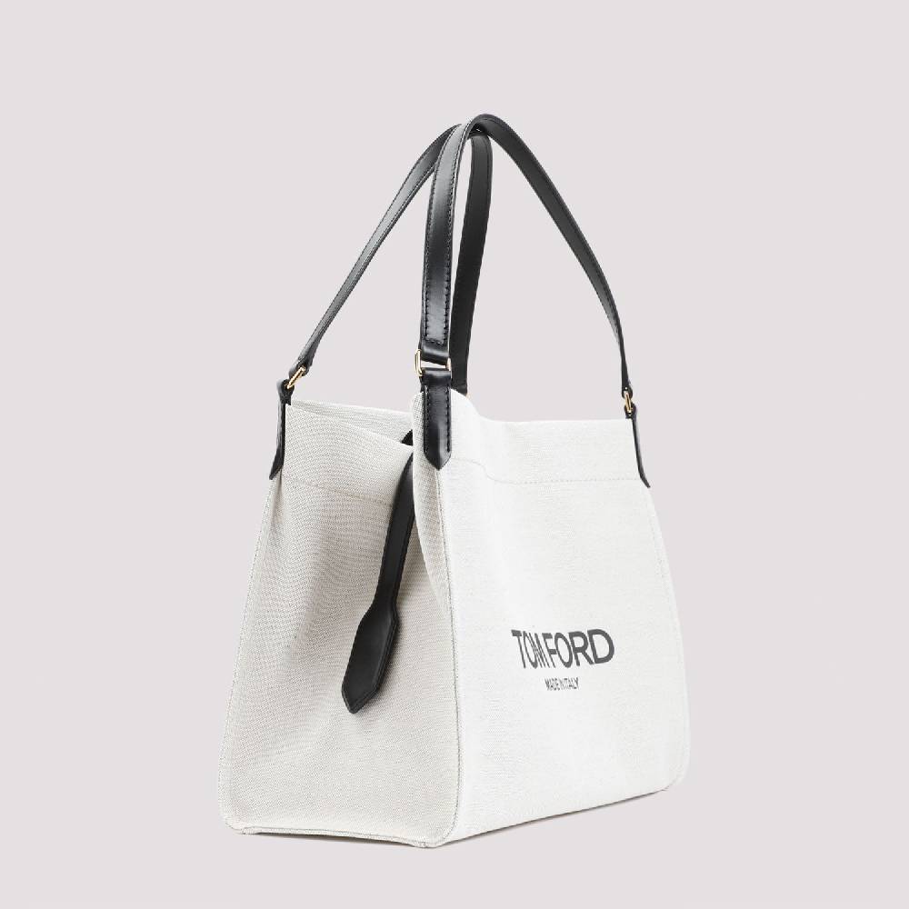 TOM FORD  Borsa Tote Shopper Cotone e Pelle Nera Tom Ford Italia