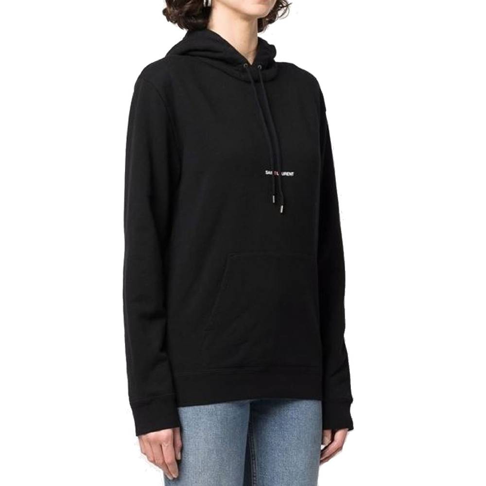 SAINT LAURENT  Felpa con Cappuccio Nera Logo SAINT LAURENT in Cotone per Donna Rilascio limitato