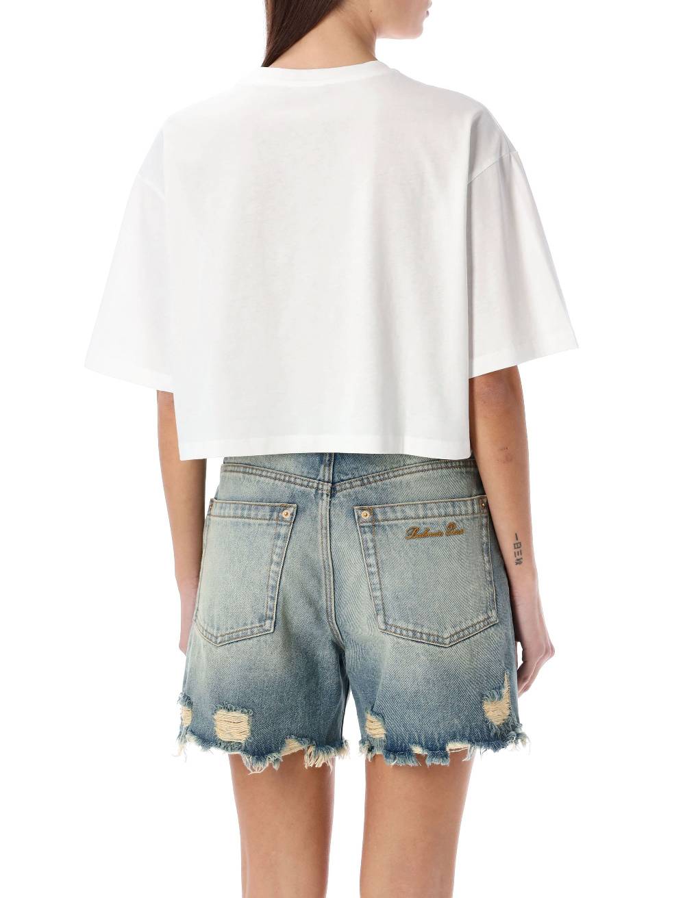 BALMAIN  T-Shirt Corta Balmain con Logo Argento - Cotone Biologico Sottocosto