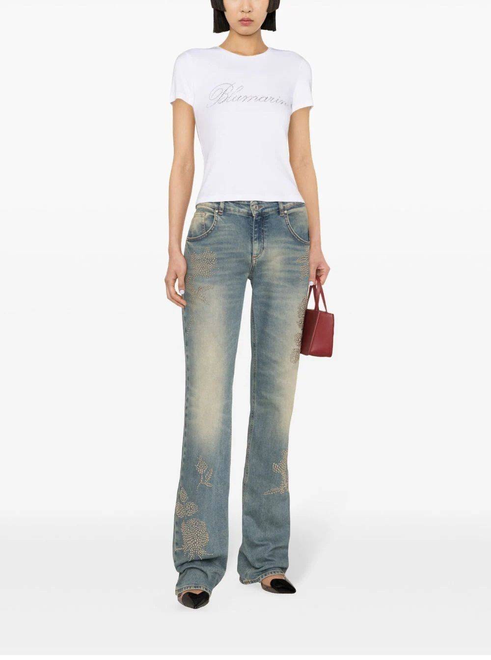 BLUMARINE  T-Shirt da Donna BLUMARINE in Cotone Bianco con Logo In Linea