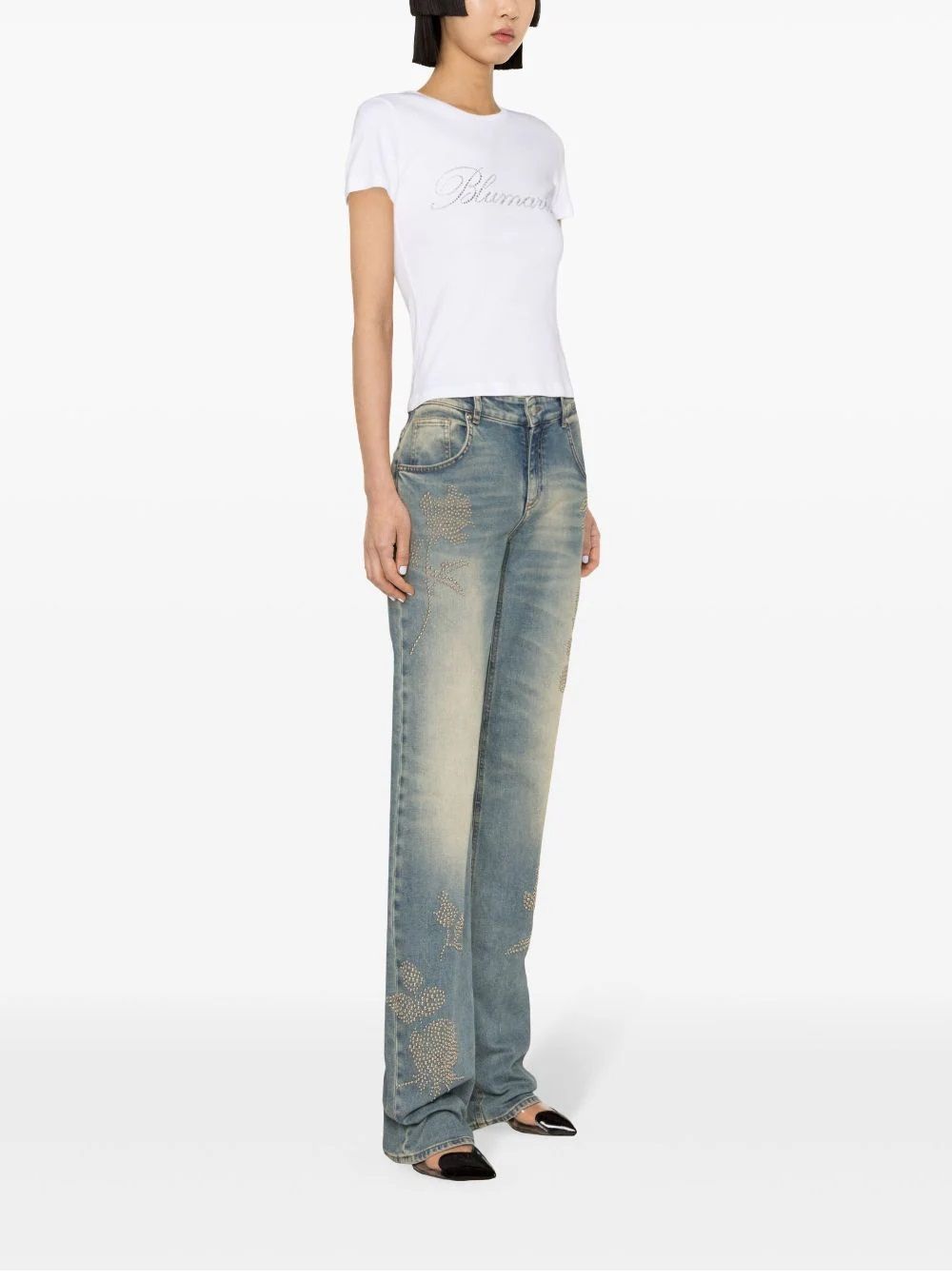 BLUMARINE  T-Shirt da Donna BLUMARINE in Cotone Bianco con Logo In Linea