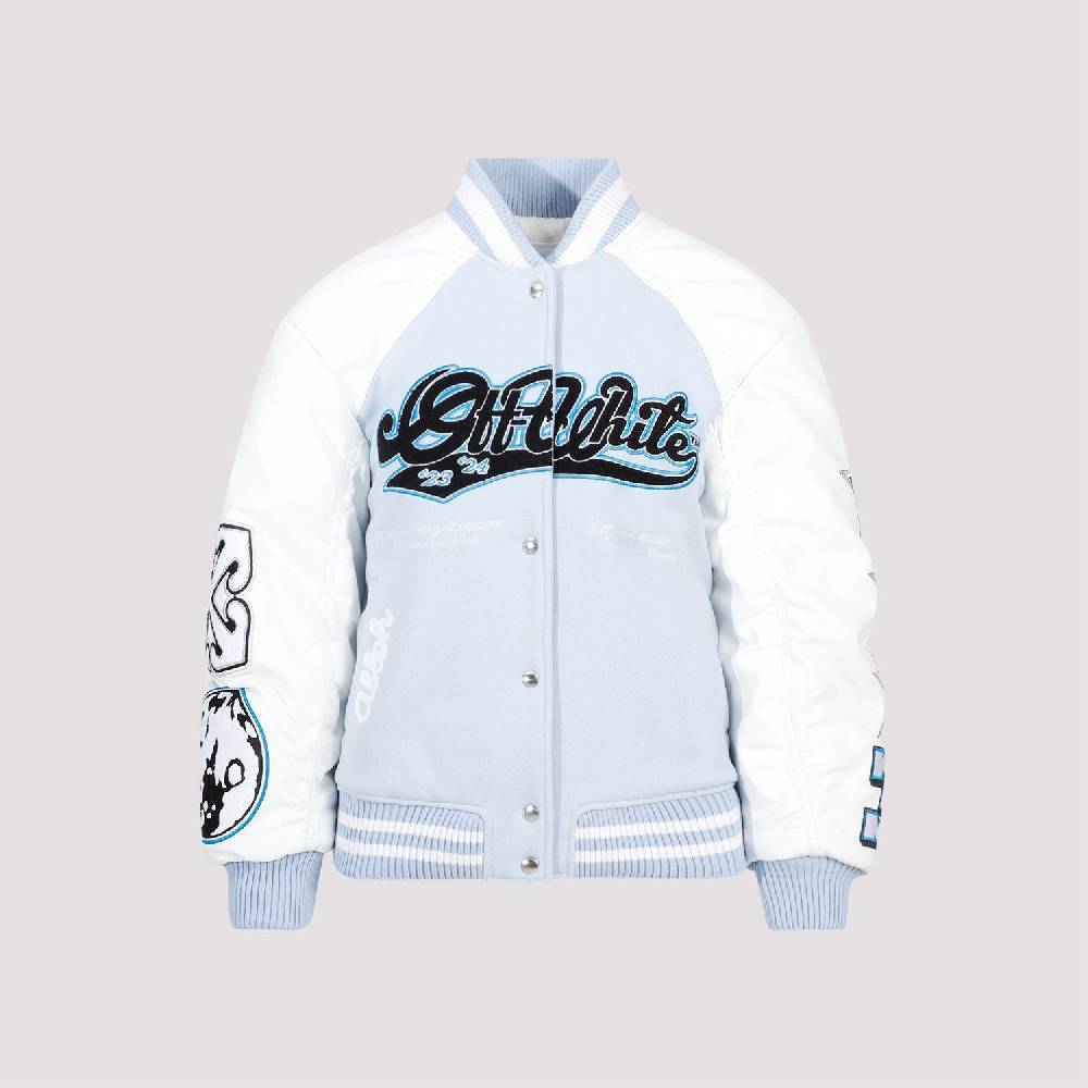 OFF-WHITE  Giacca Varsity in Pelle e Lana Blu Off-White Qualità