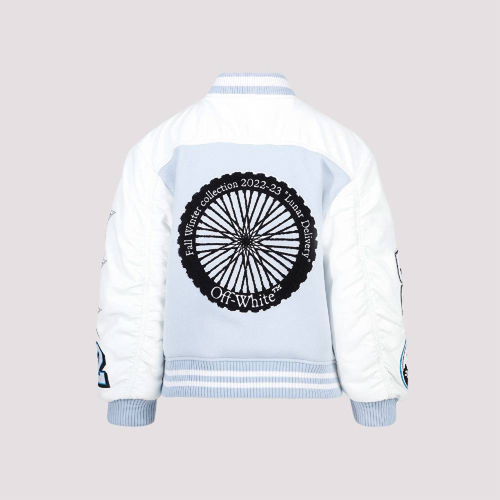 OFF-WHITE  Giacca Varsity in Pelle e Lana Blu Off-White Qualità