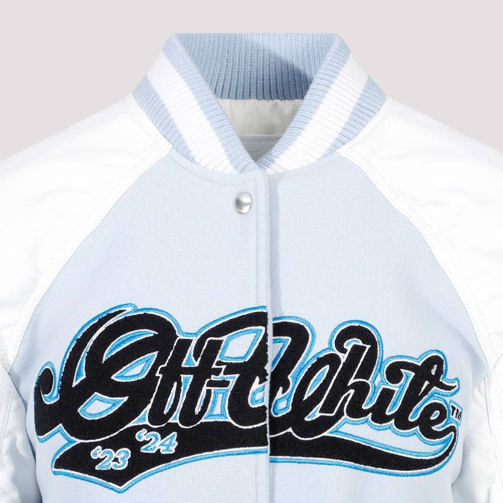 OFF-WHITE  Giacca Varsity in Pelle e Lana Blu Off-White Qualità