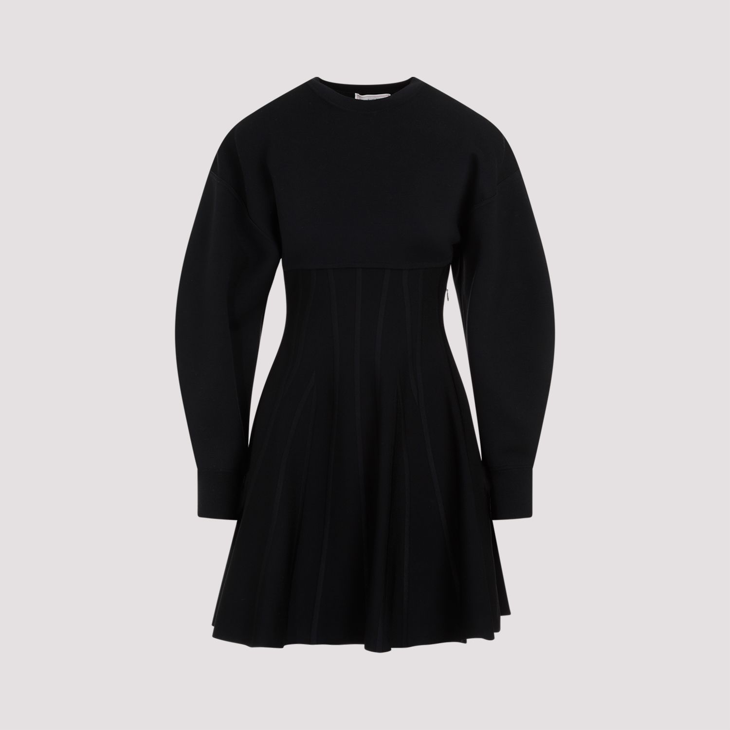 ALEXANDER MCQUEEN  Abito in Misto Lana Nero Alexander McQueen - Gonna a Campana a Righe Sottocosto