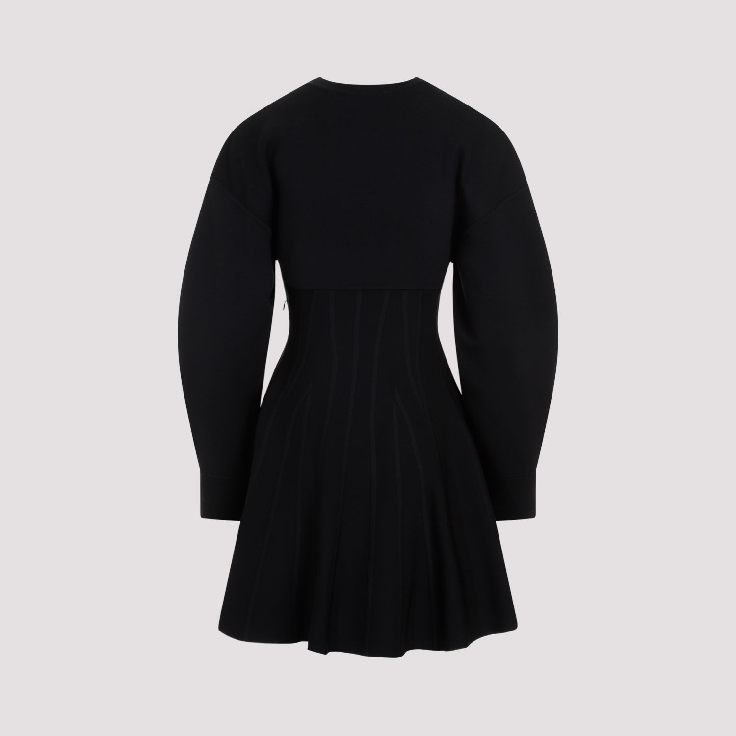 ALEXANDER MCQUEEN  Abito in Misto Lana Nero Alexander McQueen - Gonna a Campana a Righe Sottocosto
