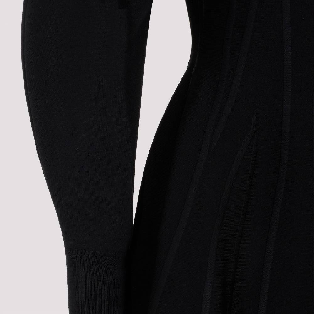 ALEXANDER MCQUEEN  Abito in Misto Lana Nero Alexander McQueen - Gonna a Campana a Righe Sottocosto