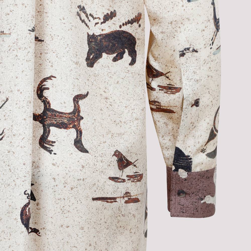 LOEWE  Camicia Oversize da Donna Loewe in Seta Beige con Stampa Animalier Presa
