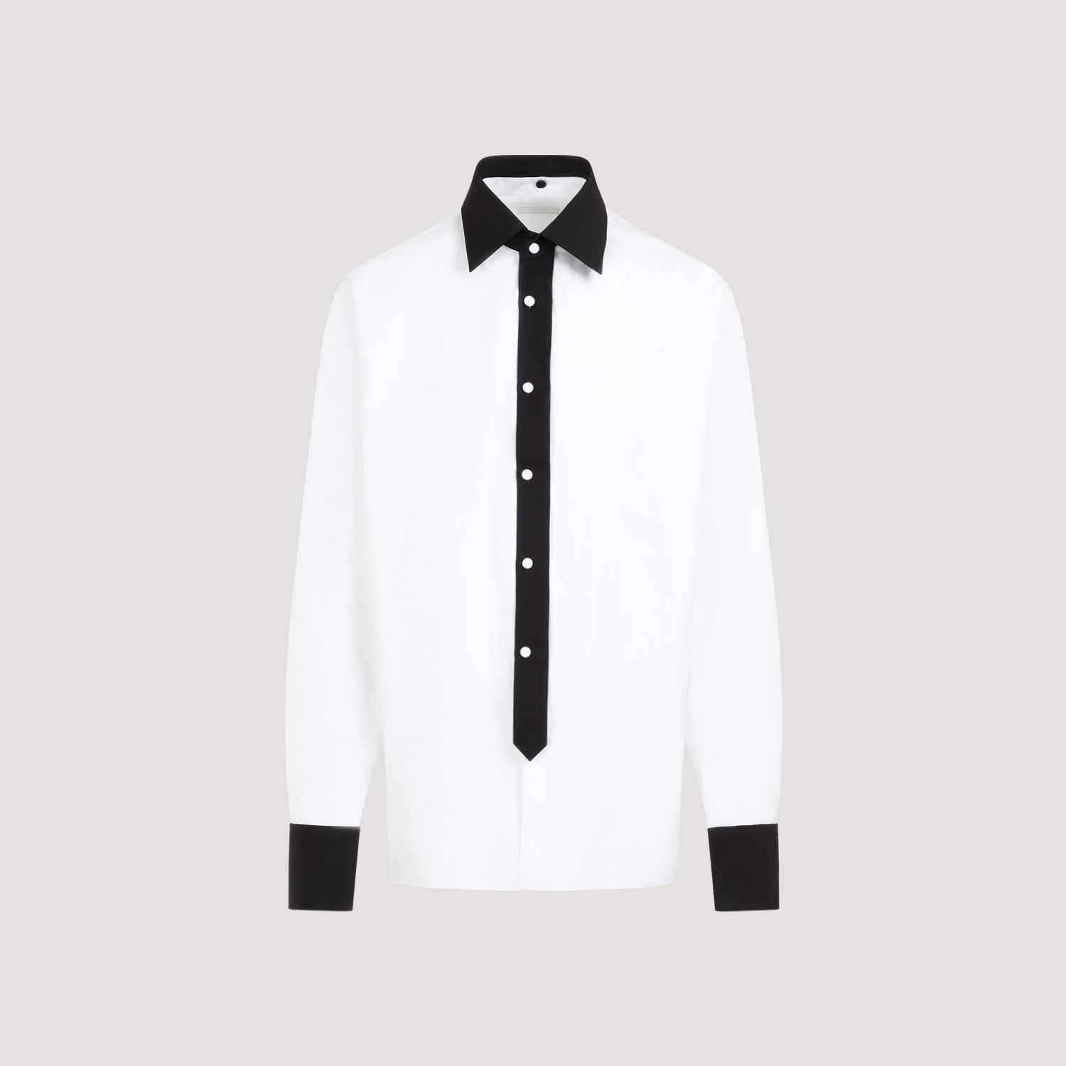 PRADA  Camicia Prada Uomo Cotone Bianco con Colletto a Contrasto Nero Outlet