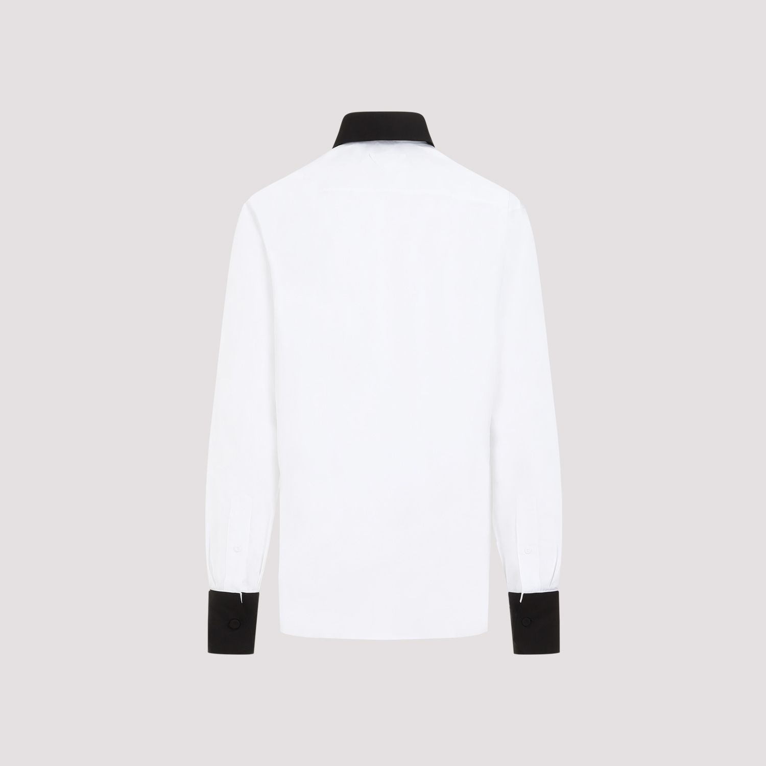PRADA  Camicia Prada Uomo Cotone Bianco con Colletto a Contrasto Nero Outlet