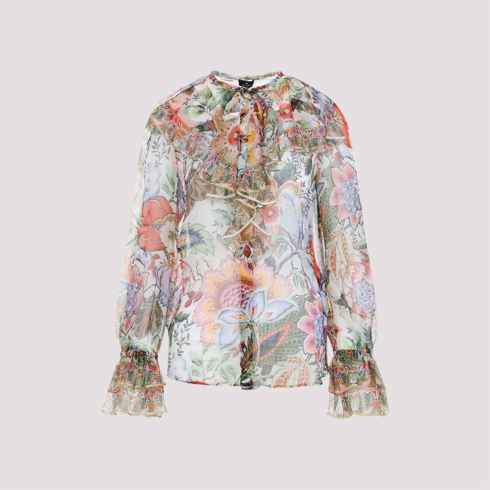 ETRO  Camicia ETRO in Seta Floreale con Ruche - Multicolore Saldi