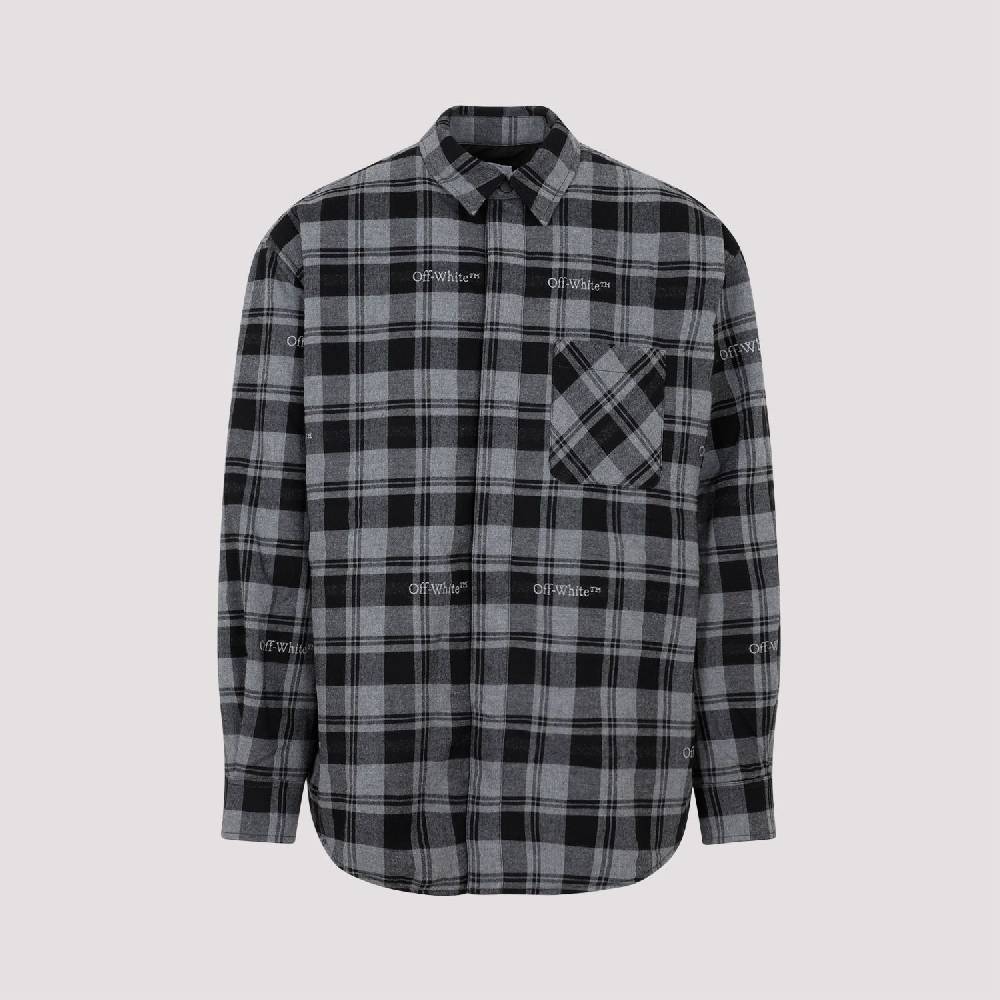 OFF-WHITE  Camicia Overshirt a Quadri in Cotone Grigio da Uomo Off-White Vendite Flash