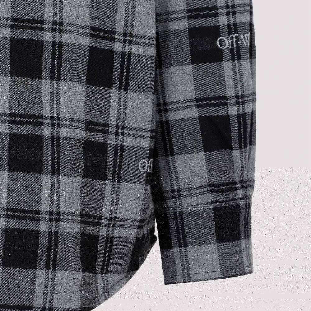 OFF-WHITE  Camicia Overshirt a Quadri in Cotone Grigio da Uomo Off-White Vendite Flash
