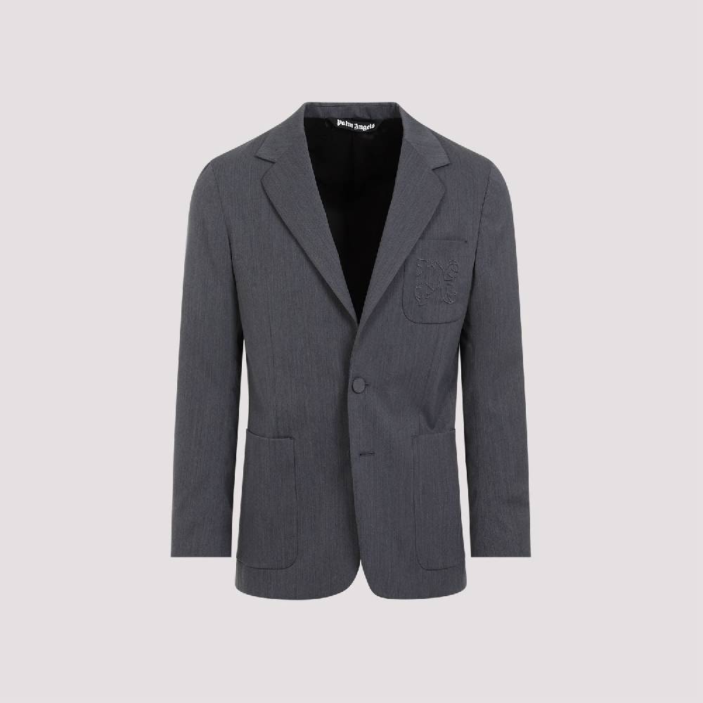 PALM ANGELS  Blazer Monogramma Grigio Chiaro Palm Angels - Uomo Poliestere e Lana Nuova